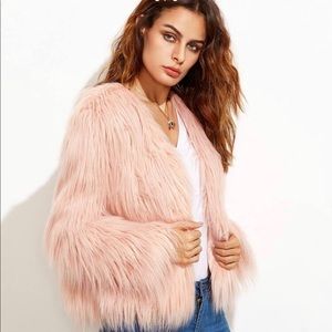 SHEIN pink faux fur coat